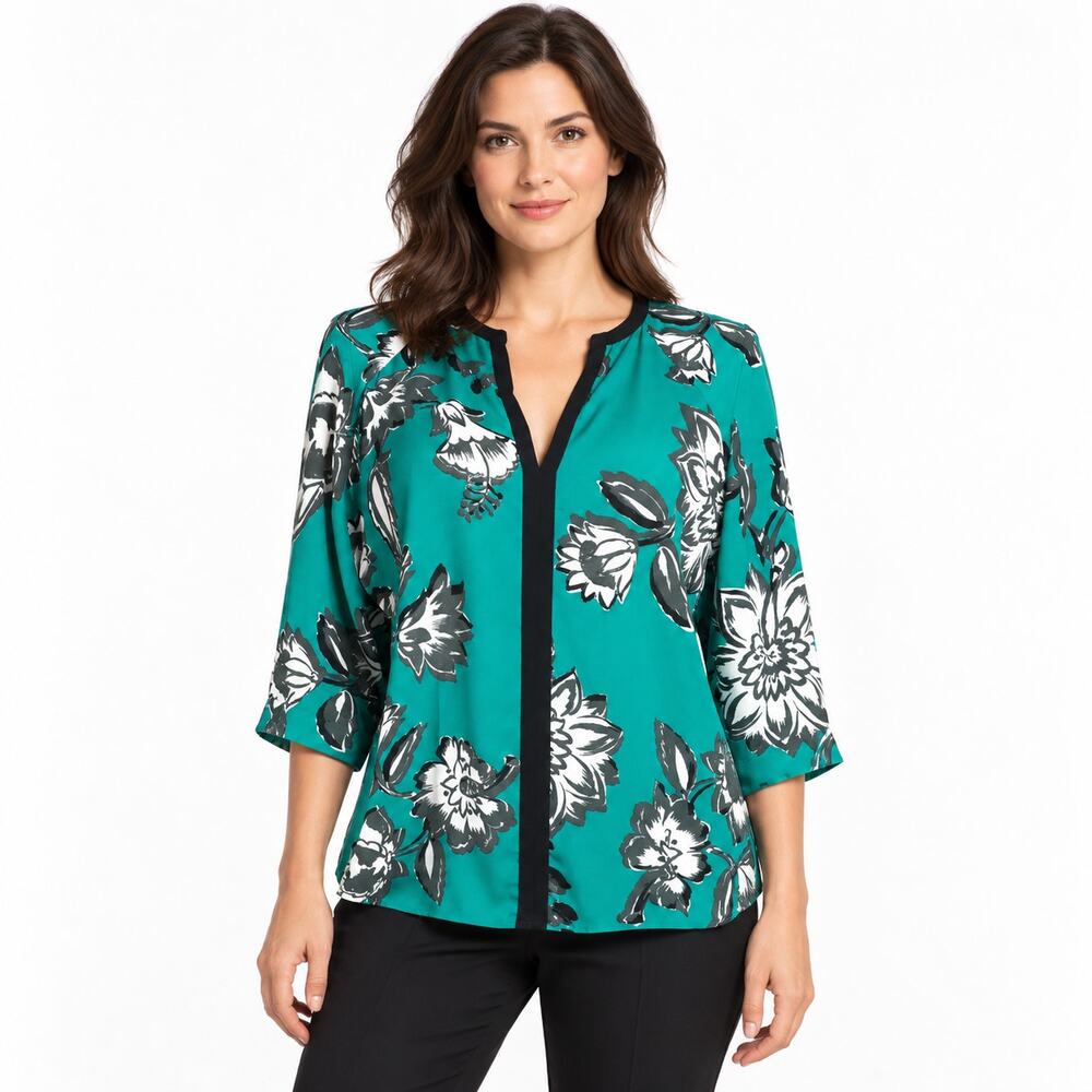 Zara Basic Teal Floral Kimono Blouse Open Front Top EUC Size XS